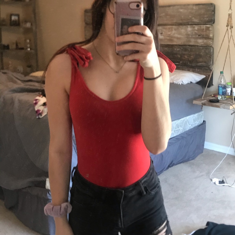 Red tie one-piece